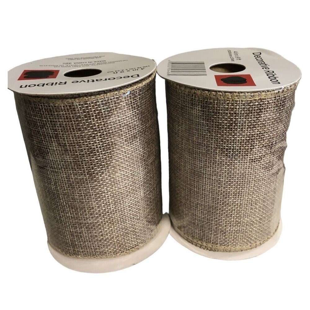 Beige Burlap Look Fabric Wired Edge Ribbon 4 x 9 Ft - Picture 2 of 5